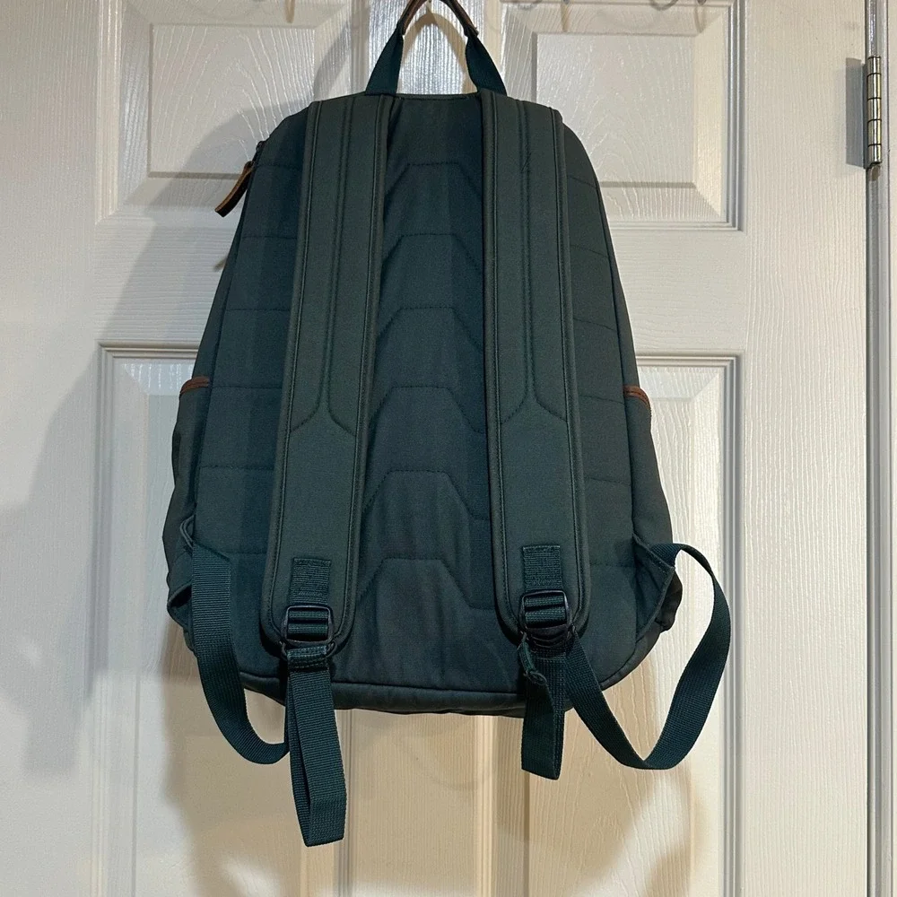 Timberland Canvas‎ Backpack Forest Green Leather Trim Outdoor Laptop Bag Travel
